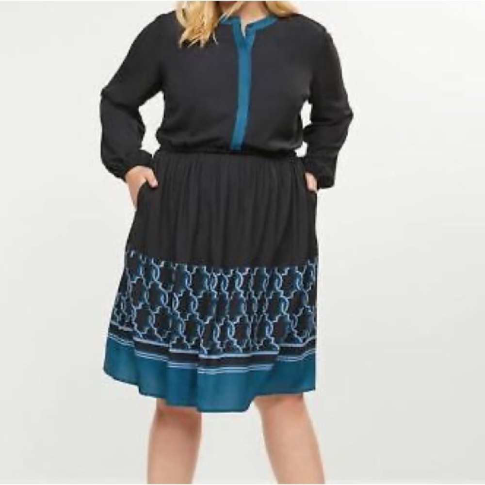 Lane Bryant Geo Print Midi Shirtdress‎ Blue Geo Print NWT